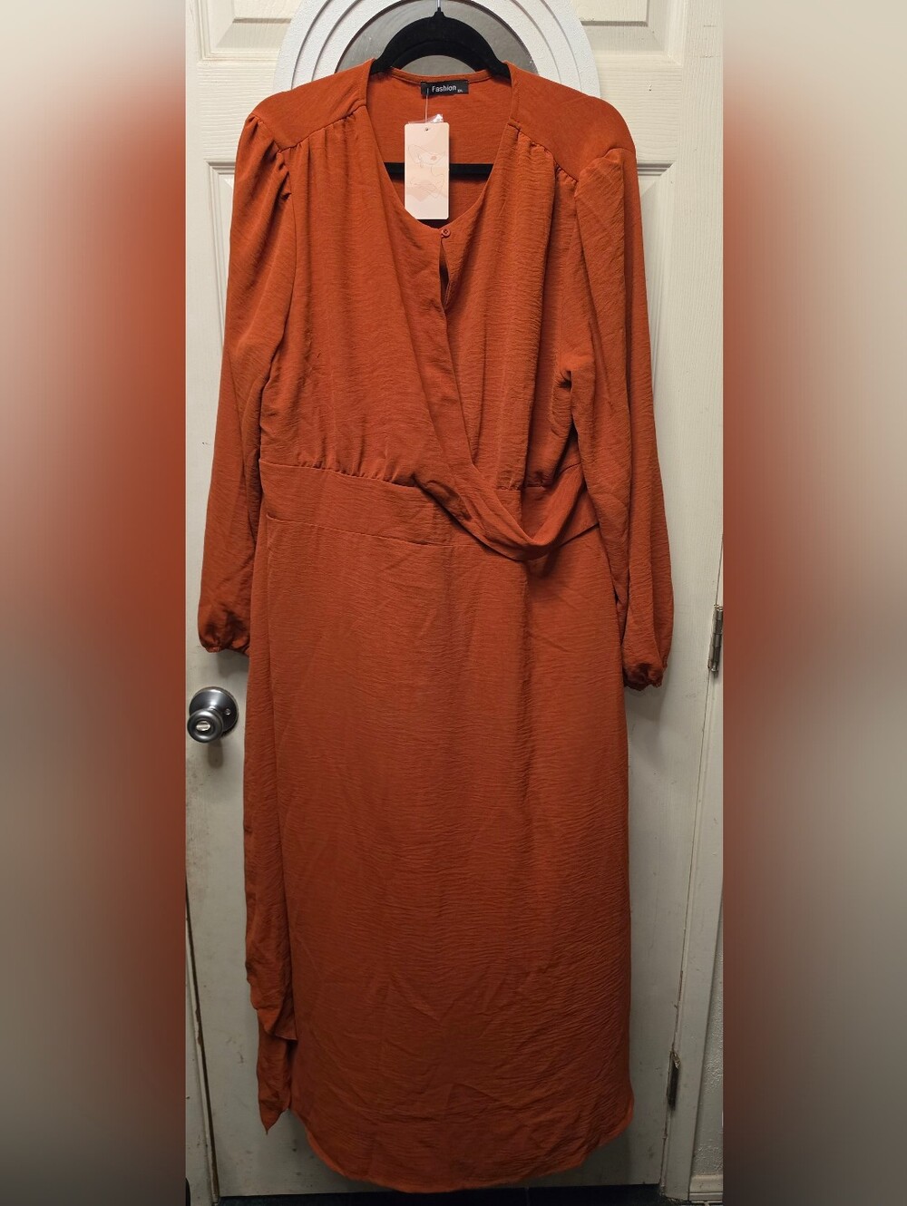 Unbranded Burnt Orange Long Sleeve Wrap Midi Dress